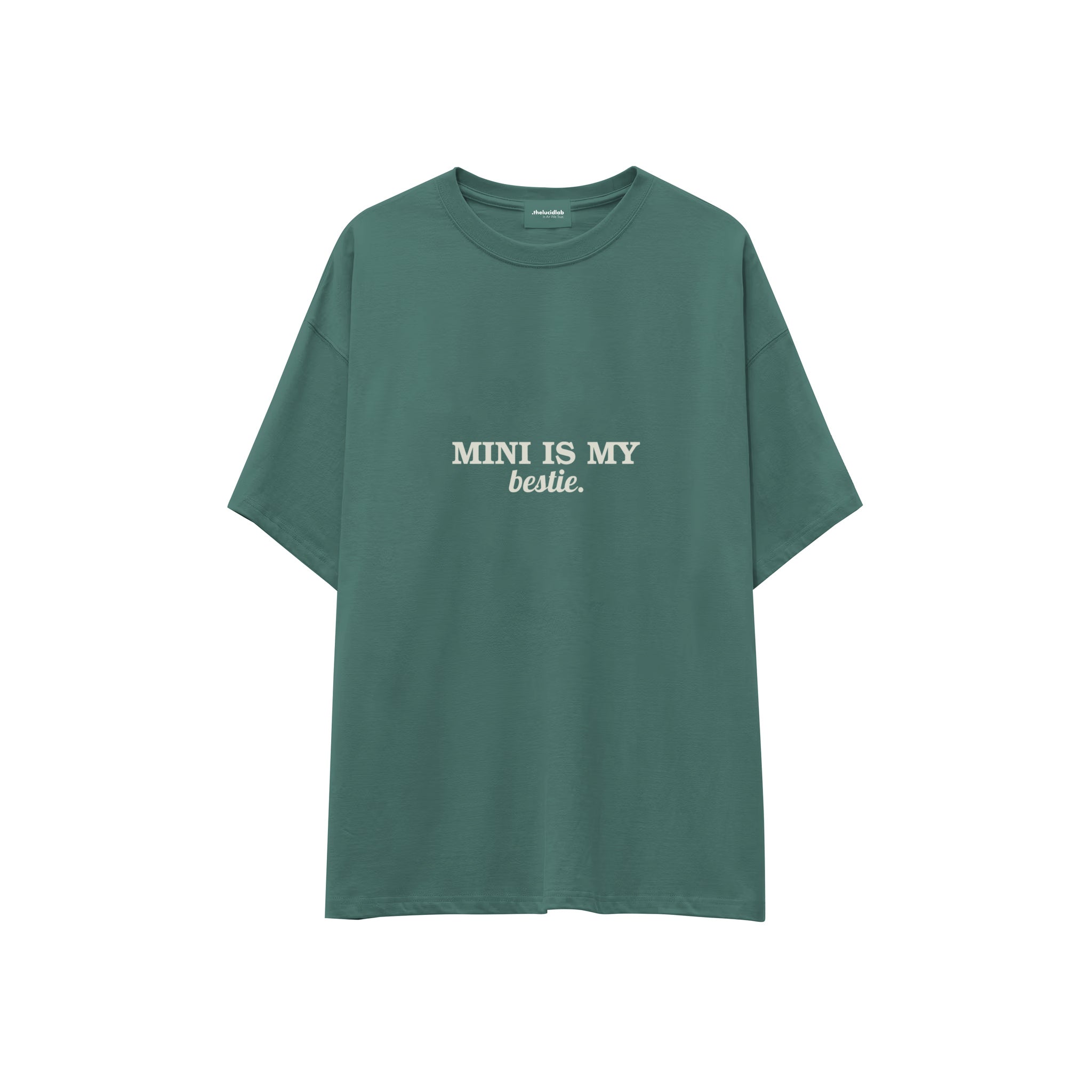 Mini Is My Bestie Oversize Tişört — Yeşil — ön görünüm