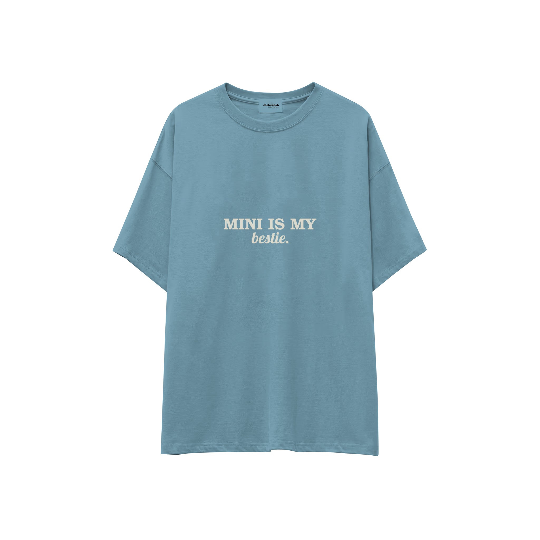 Mini Is My Bestie Oversize Tişört — Çelik Mavi — ön görünüm