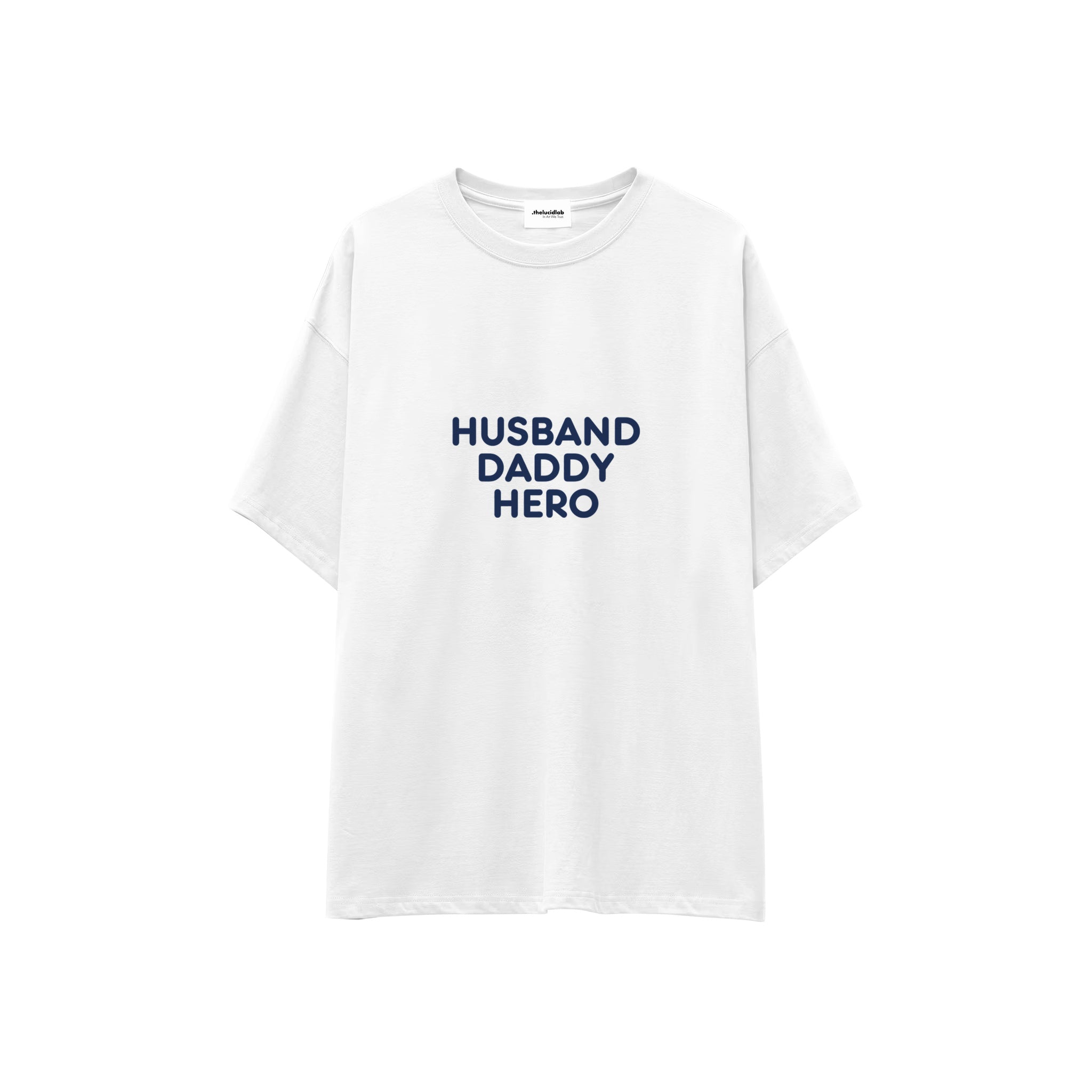 Husband Daddy Hero Oversize Tişört — Beyaz — ön görünüm