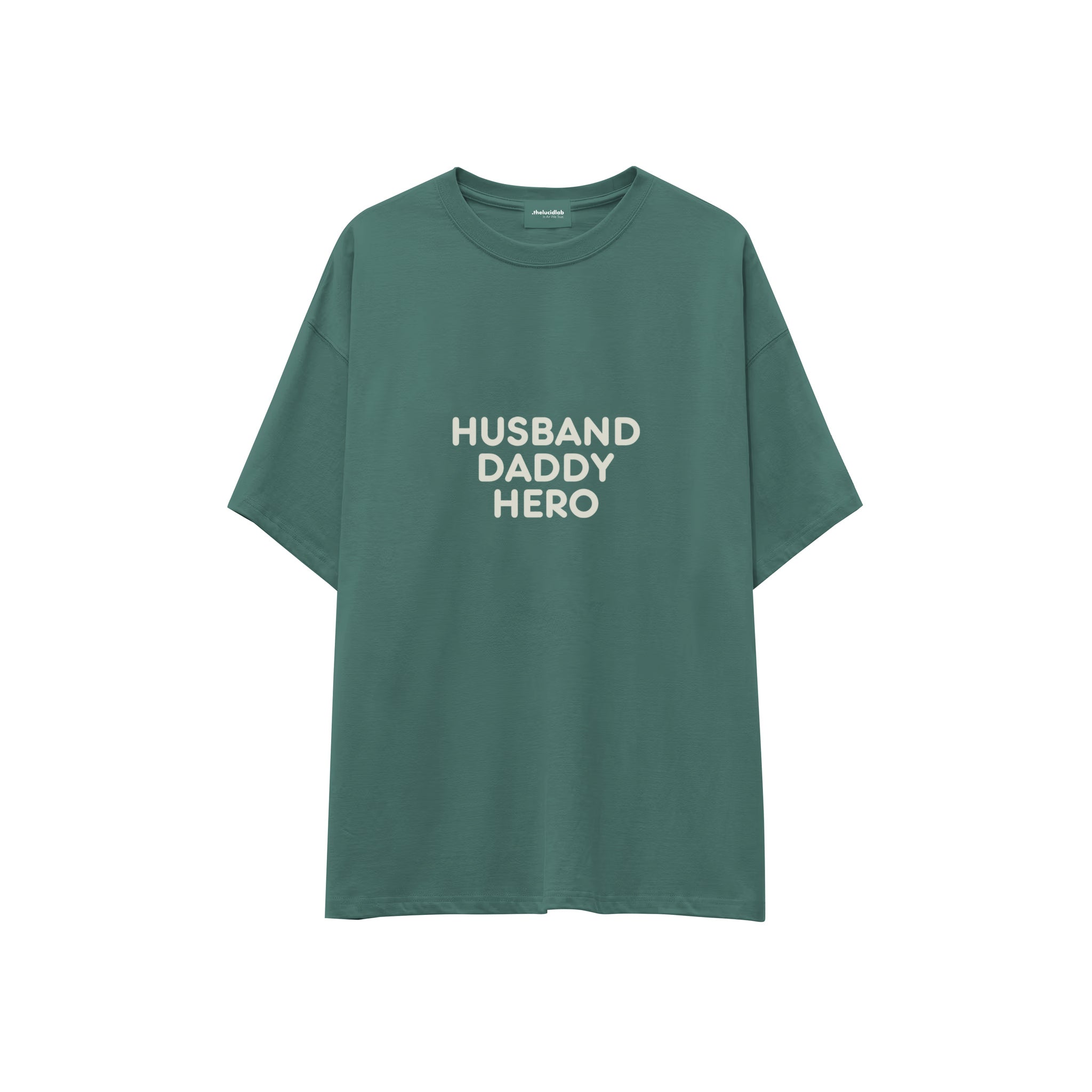 Husband Daddy Hero Oversize Tişört — Yeşil — ön görünüm