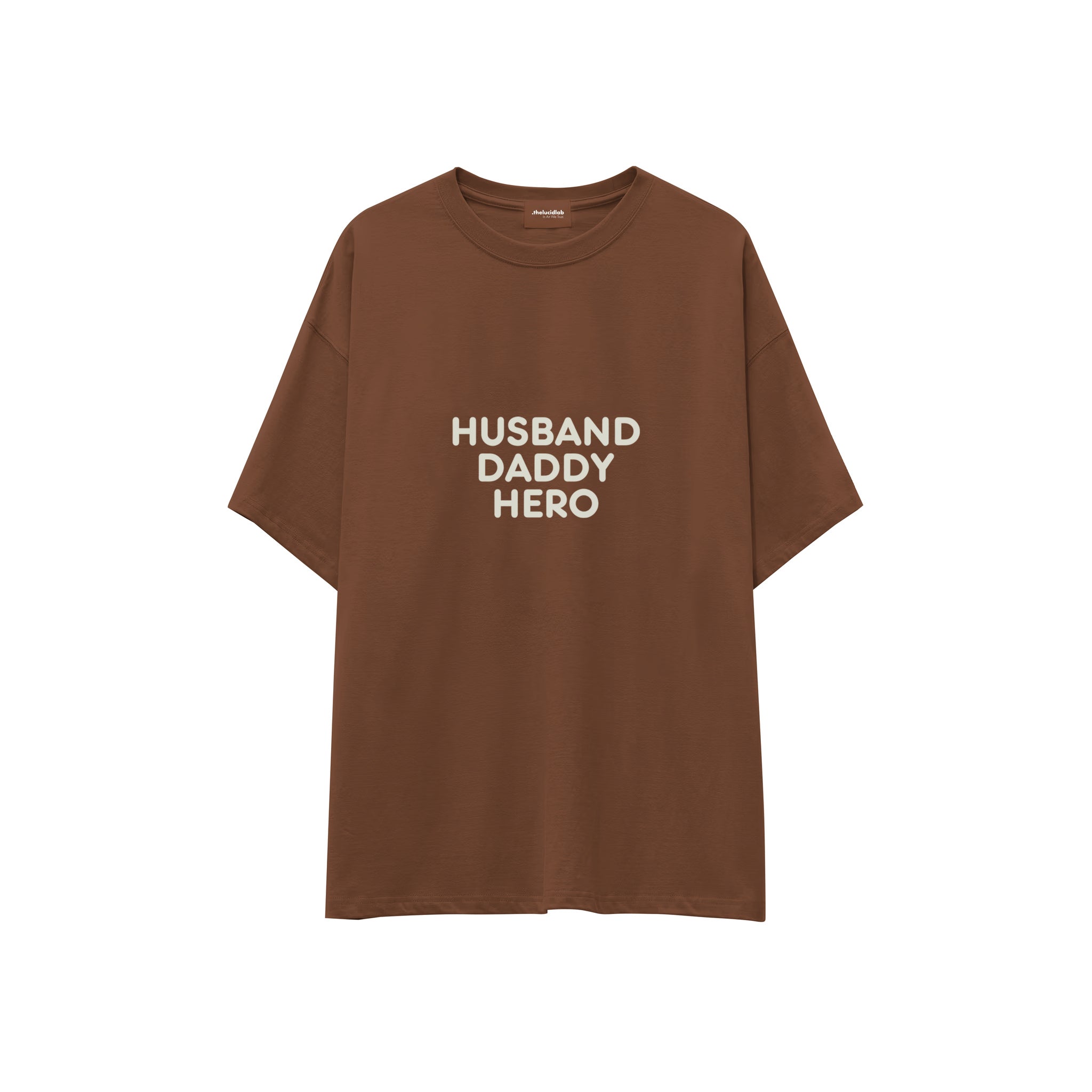 Husband Daddy Hero Oversize Tişört — Kahverengi — ön görünüm