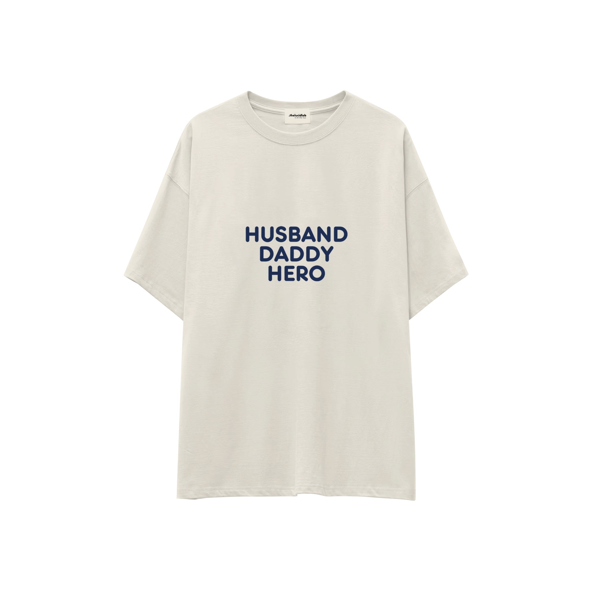 Husband Daddy Hero Oversize Tişört — Ekru — ön görünüm