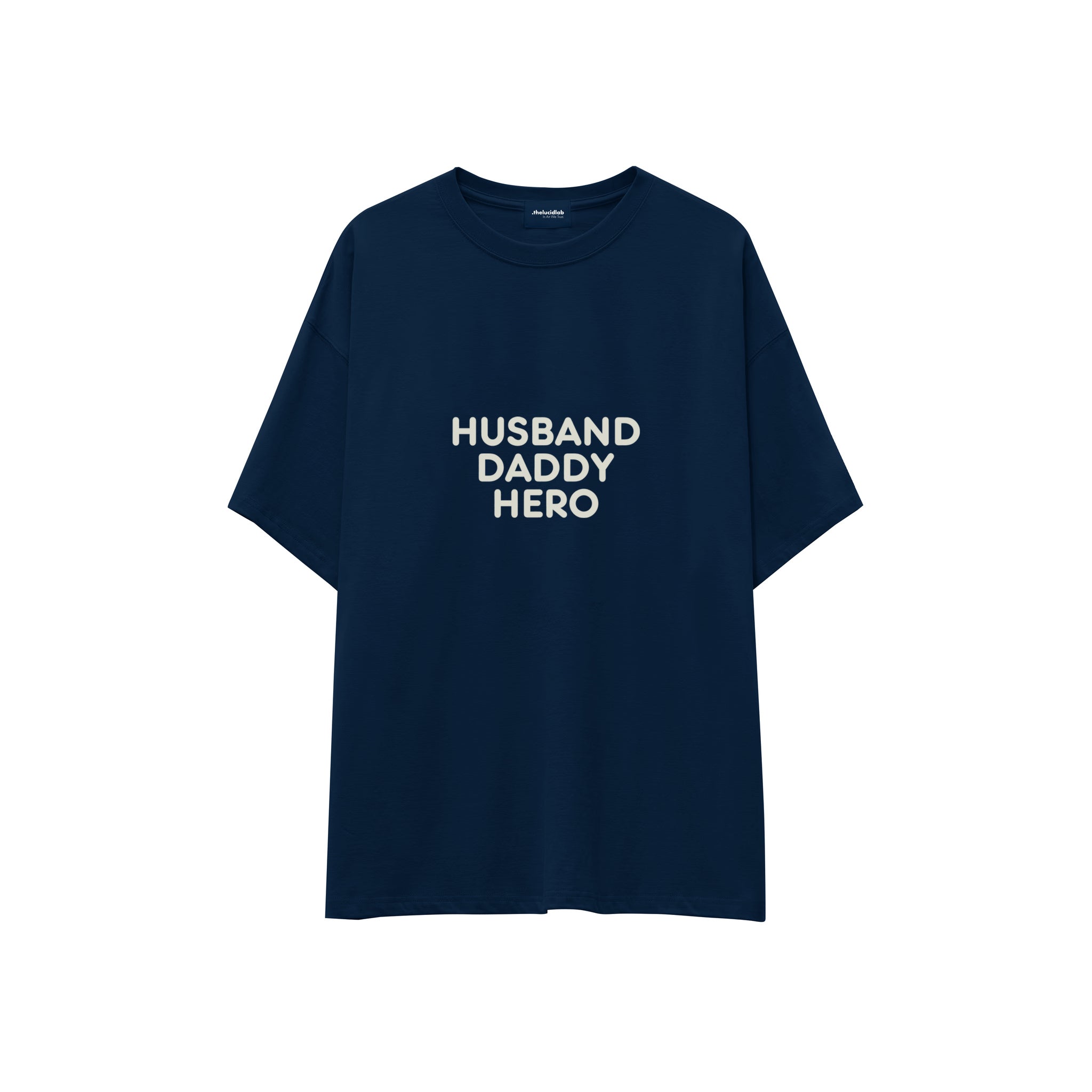 Husband Daddy Hero Oversize Tişört — Lacivert — ön görünüm
