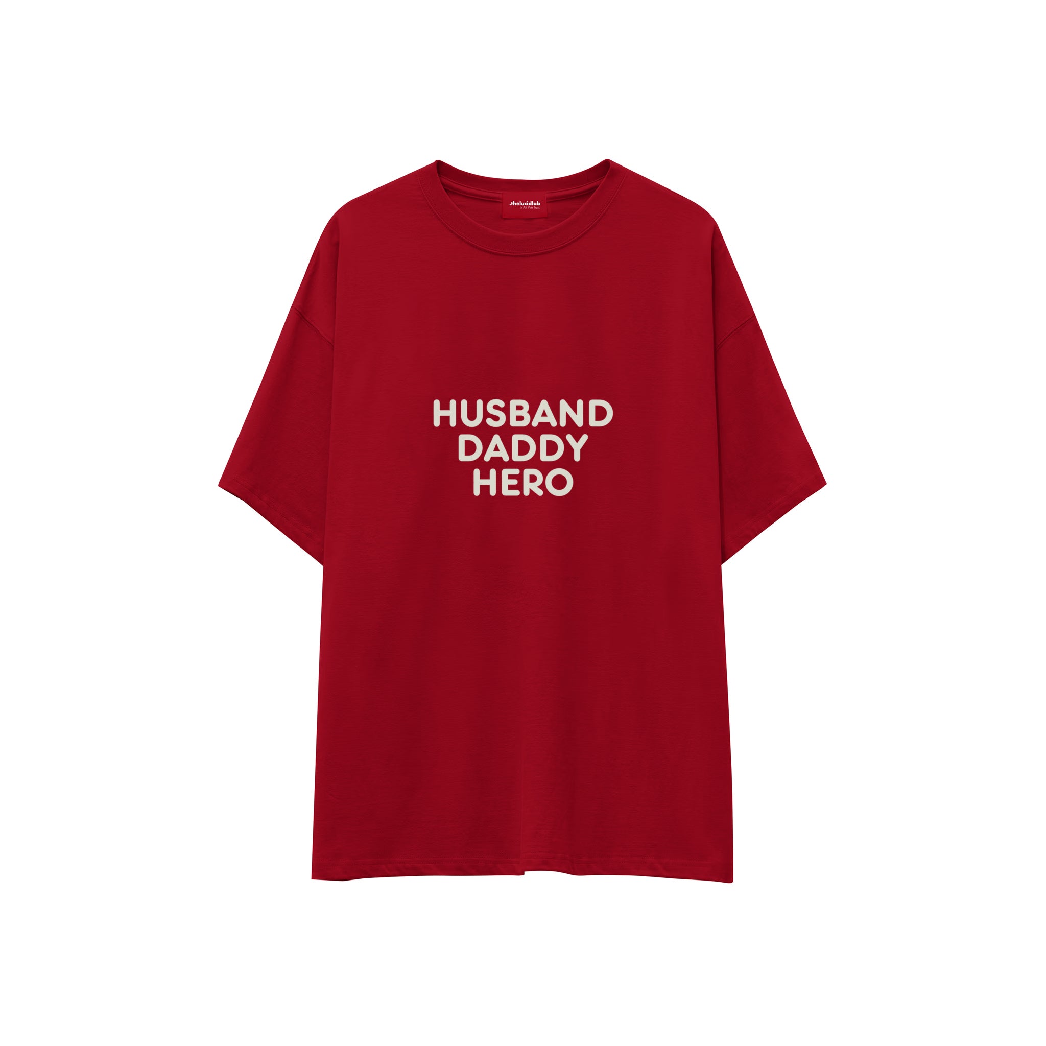 Husband Daddy Hero Oversize Tişört — Kırmızı — ön görünüm