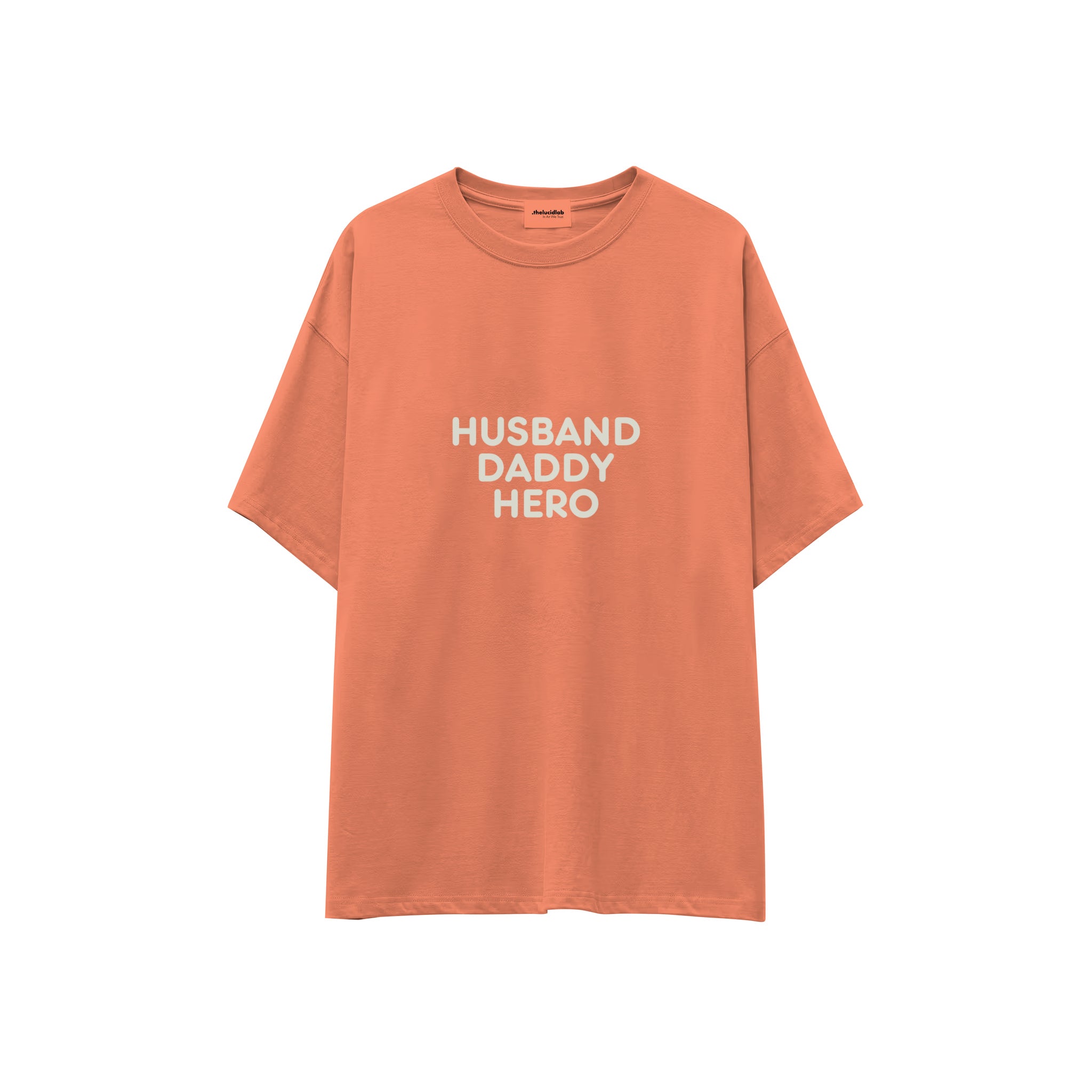 Husband Daddy Hero Oversize Tişört — Somon — ön görünüm