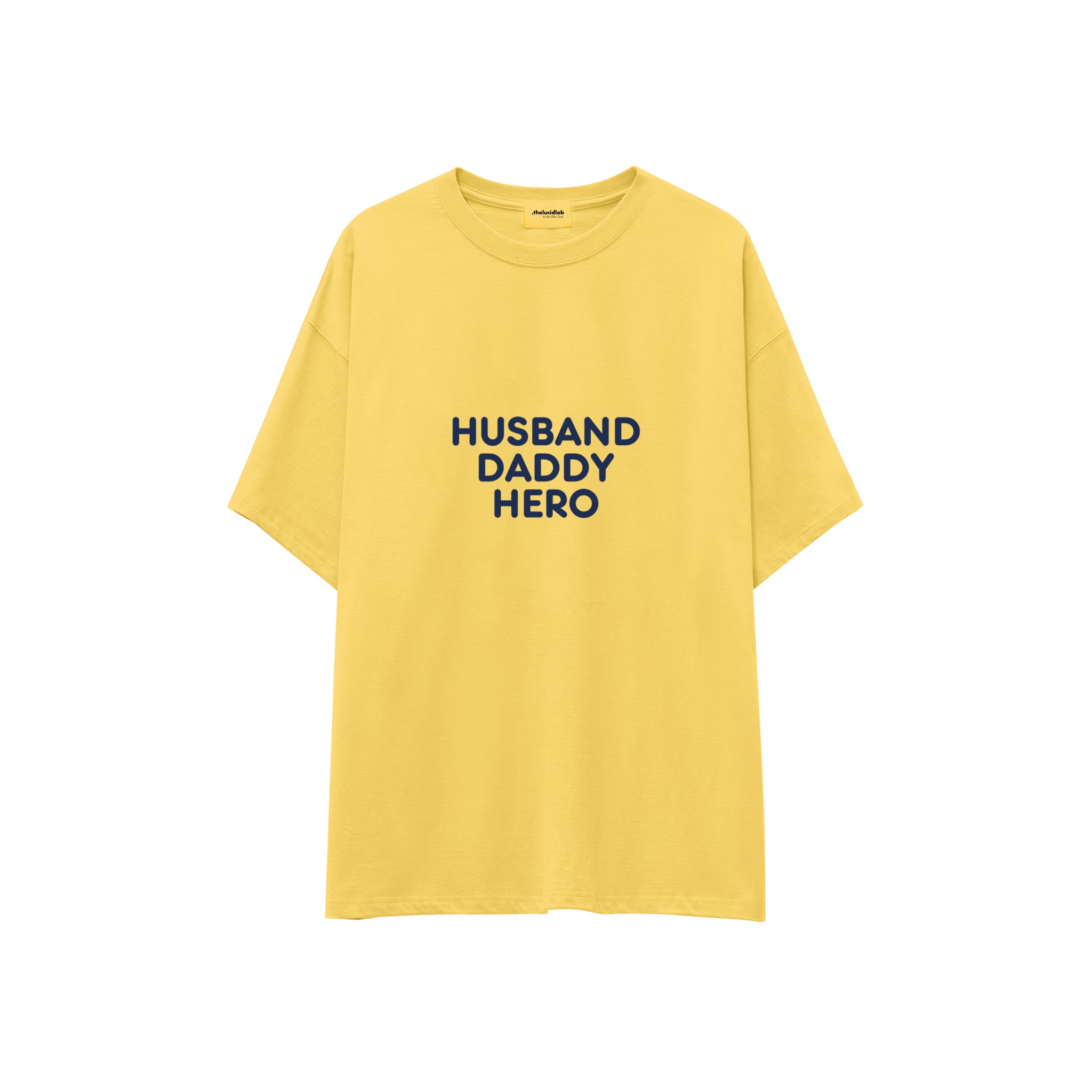Husband Daddy Hero Oversize Tişört — Sarı — ön görünüm