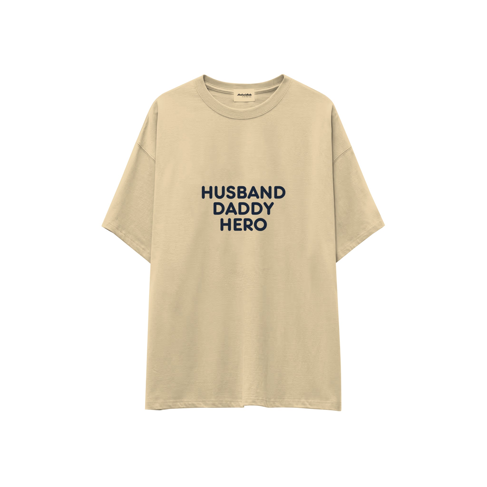 Husband Daddy Hero Oversize Tişört — Krem — ön görünüm