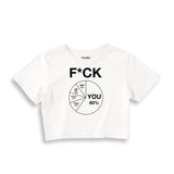 F*CK YOU Pie Chart Crop Tişört – Beyaz – ön ana baskı