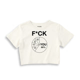F*CK YOU Pie Chart Crop Tişört – Ekru – ön ana baskı