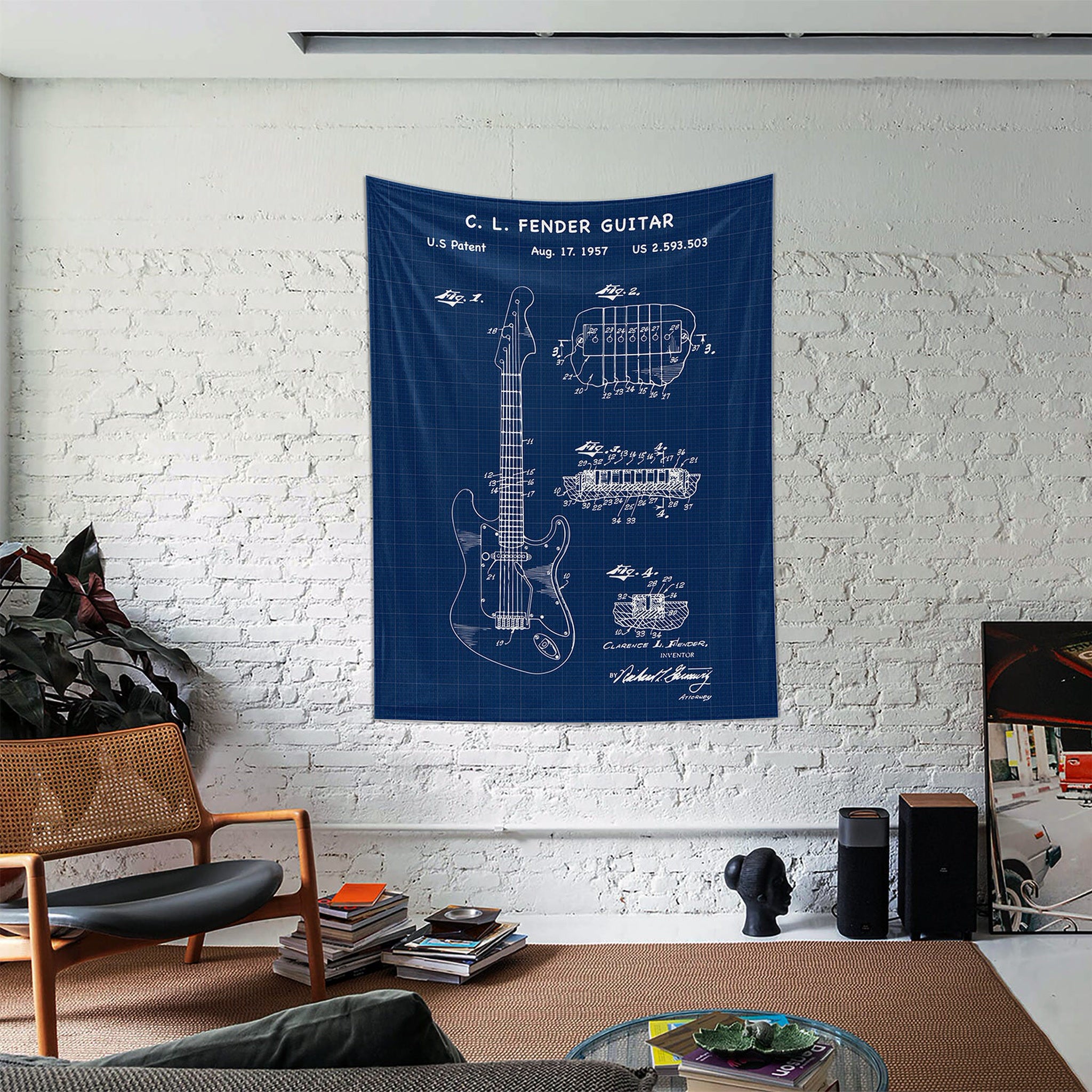 Fender Stratocaster Gitar Blueprint Duvar Örtüsü
