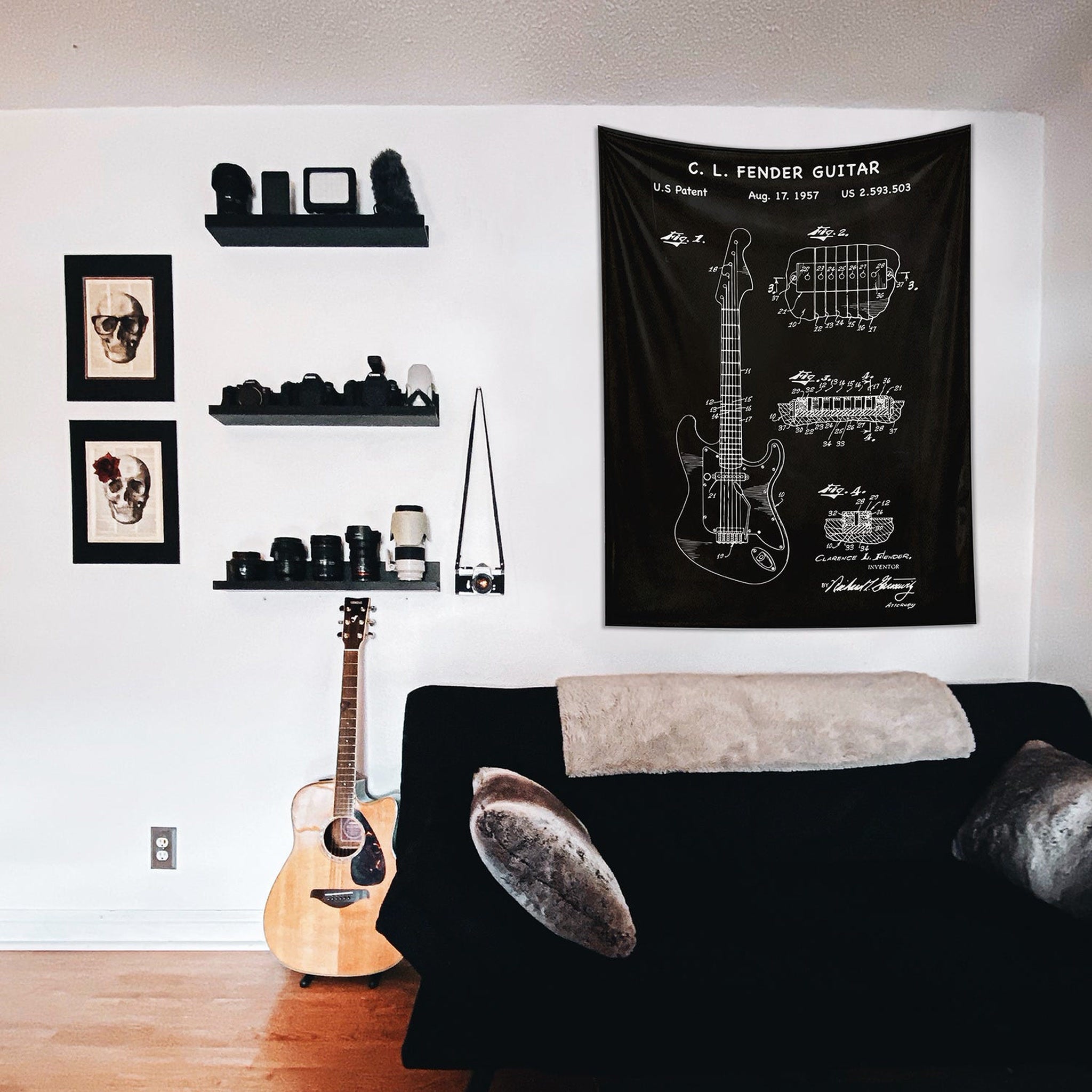 Fender Stratocaster Gitar Chalkboard Duvar Örtüsü