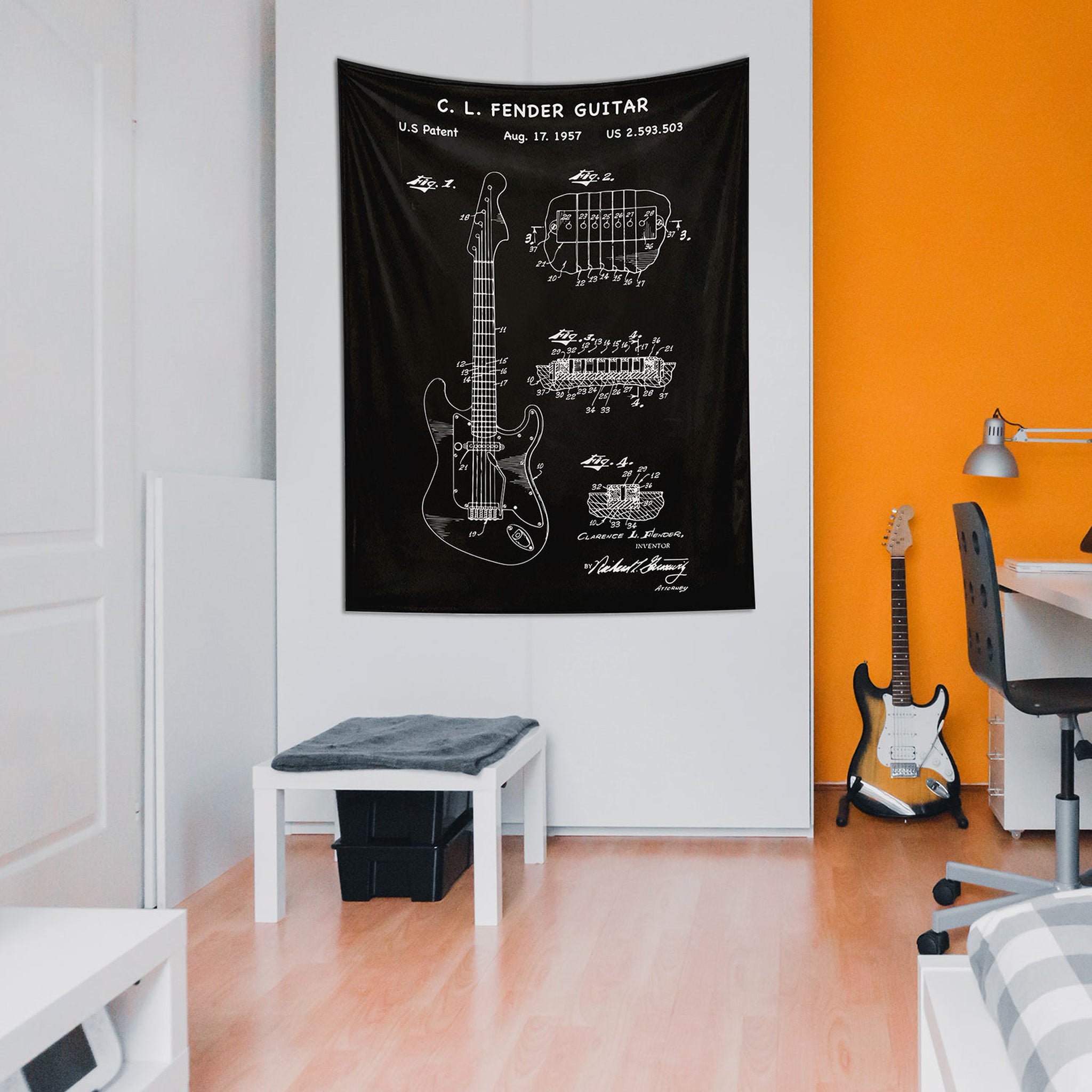 Fender Stratocaster Gitar Chalkboard Duvar Örtüsü