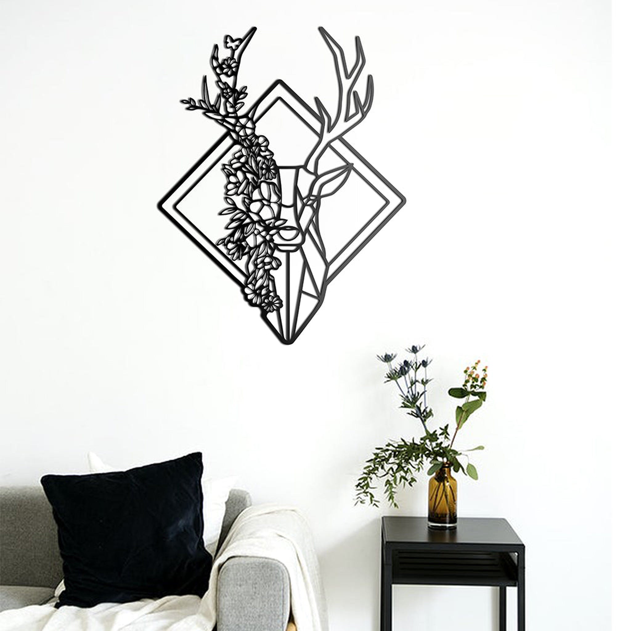 Floral Deer - Geyik Metal Duvar Dekoru