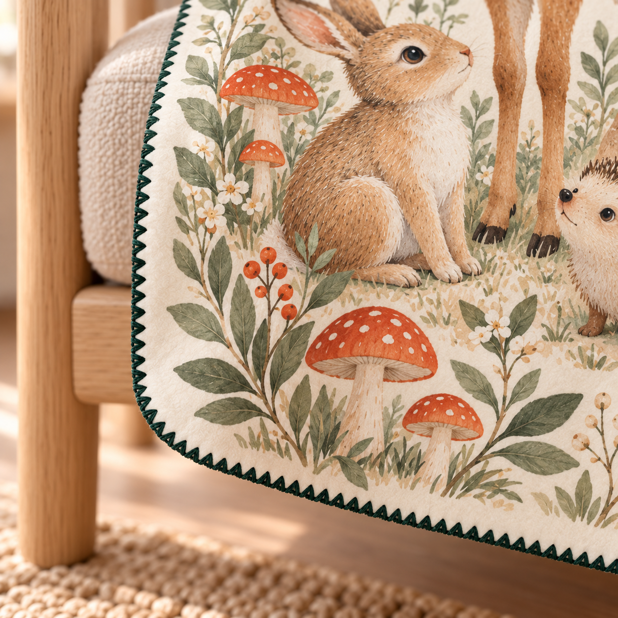 Forest Friends Polar Bebek Battaniyesi — Kenar ve dikiş detayı