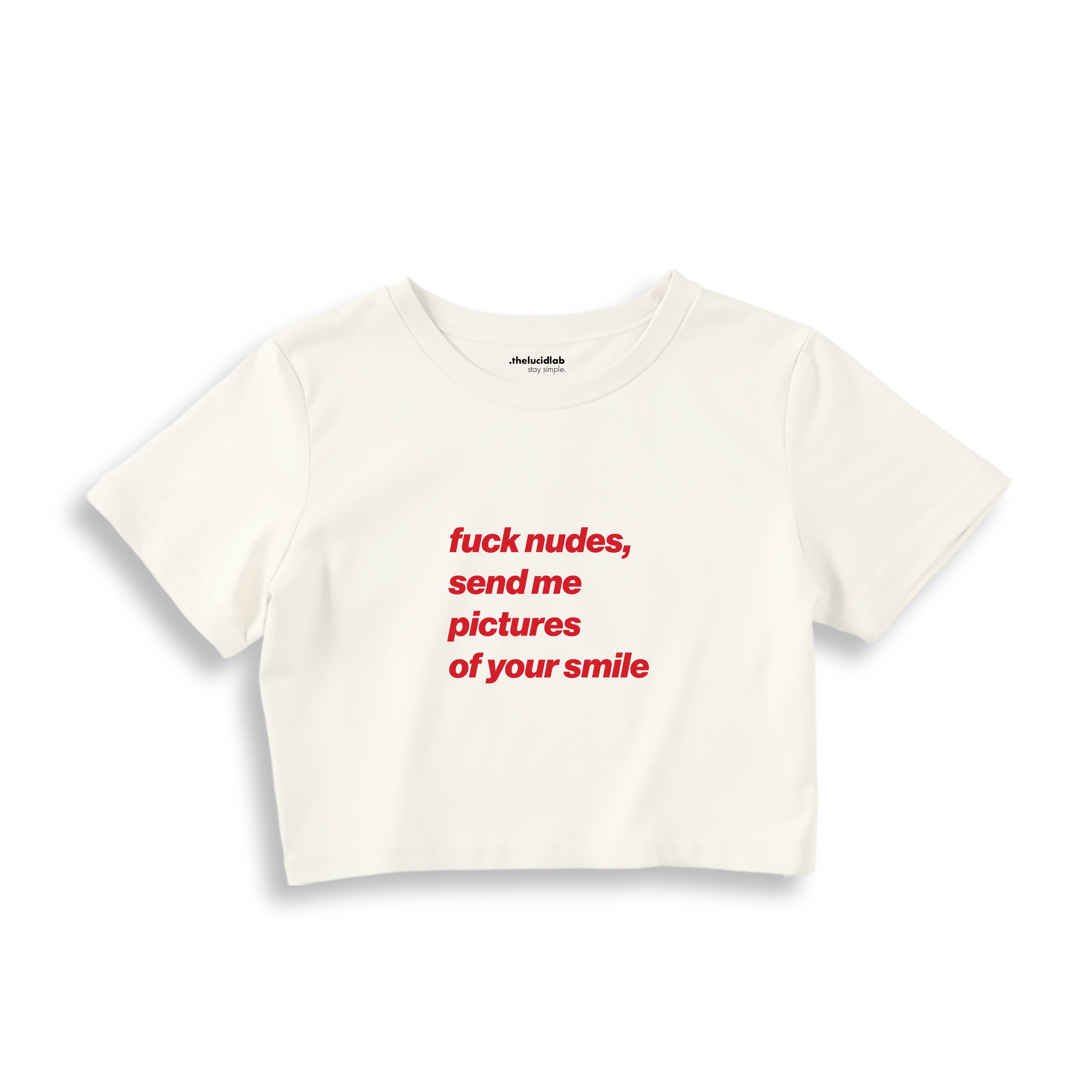 Fuck Nudes Crop Tişört - ekru