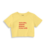 Fuck Nudes Crop Tişört - sari
