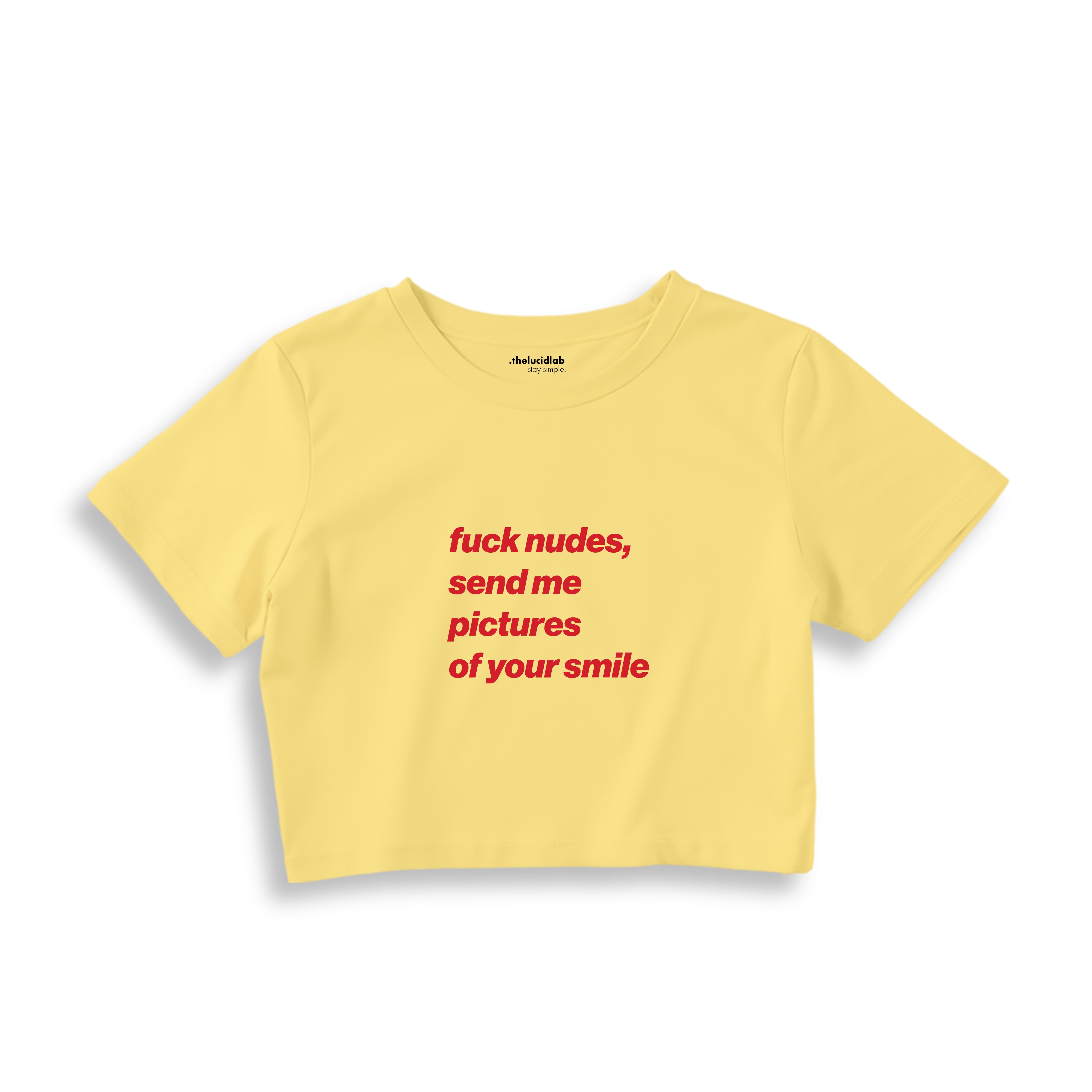 Fuck Nudes Crop Tişört - sari