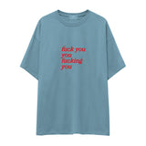 Fuck You Oversize Tişört - celik-mavi