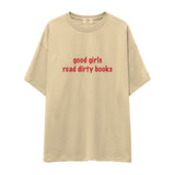 Good Girls Read Dirty Books Oversize Tişört - krem