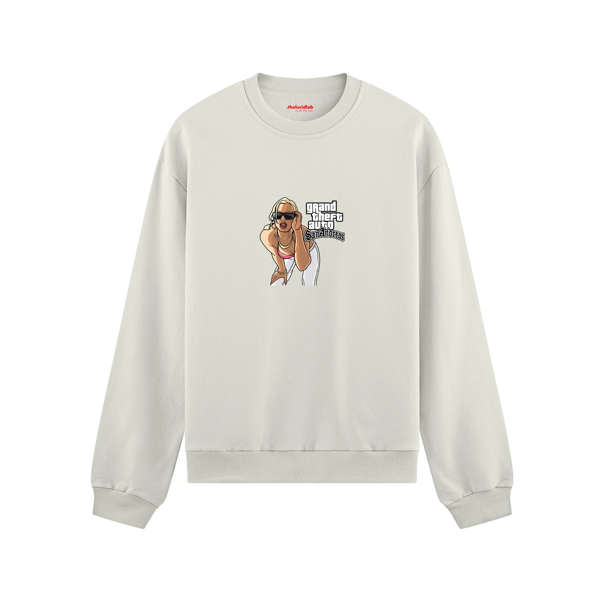 GTA San Andreas Oversize Sweatshirt — Beyaz — Ön baskı