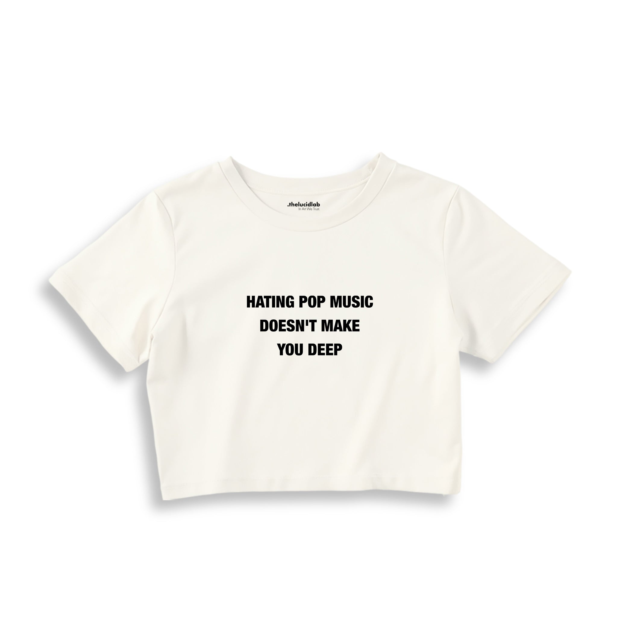 Hating Pop Music Crop Tişört — Ekru