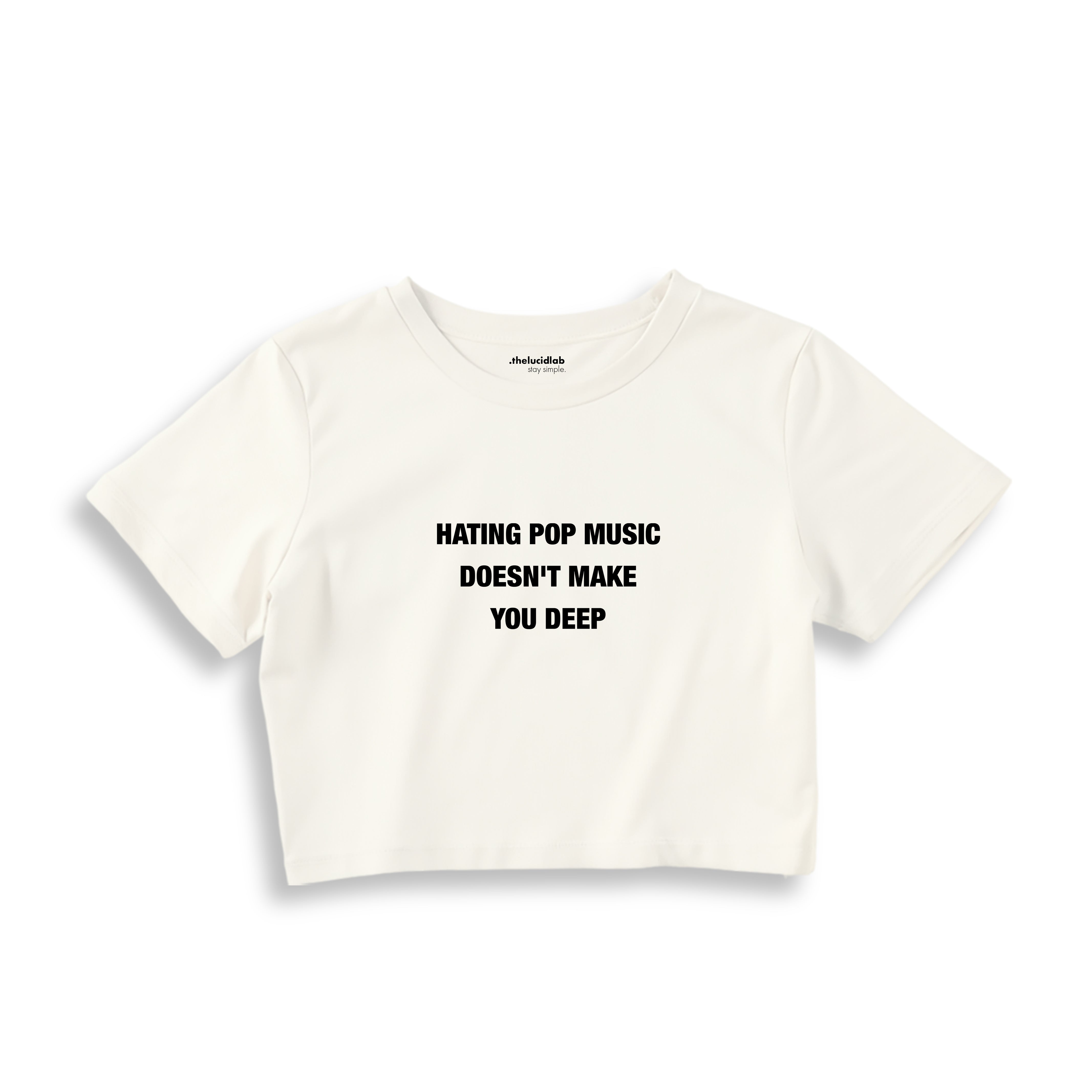 Hating Pop Music Crop Tişört - ekru