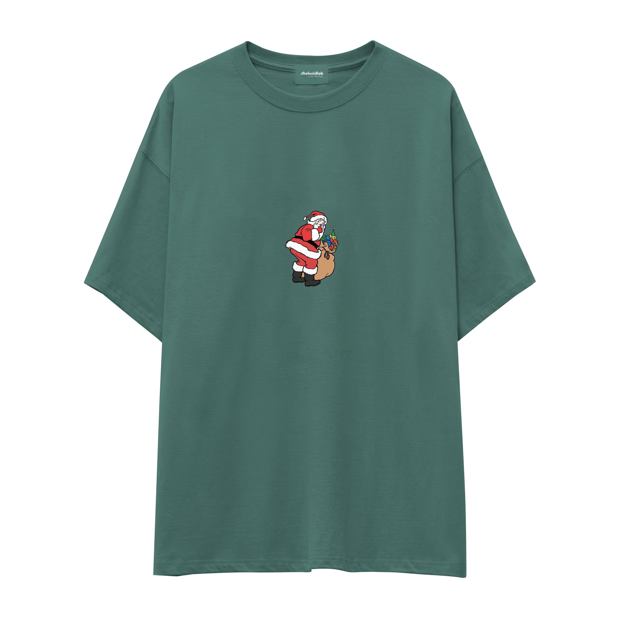 Ho Ho Ho Oversize Tişört Yeşil Ön