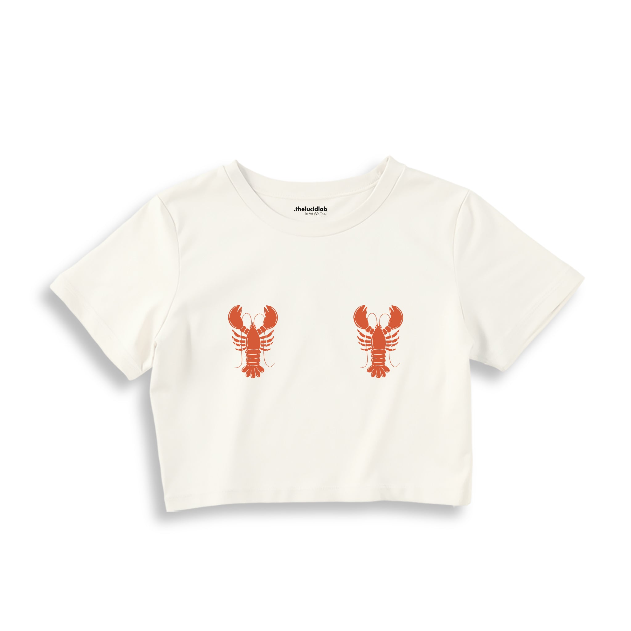 Hot Lobsters Crop Tişört — Ekru