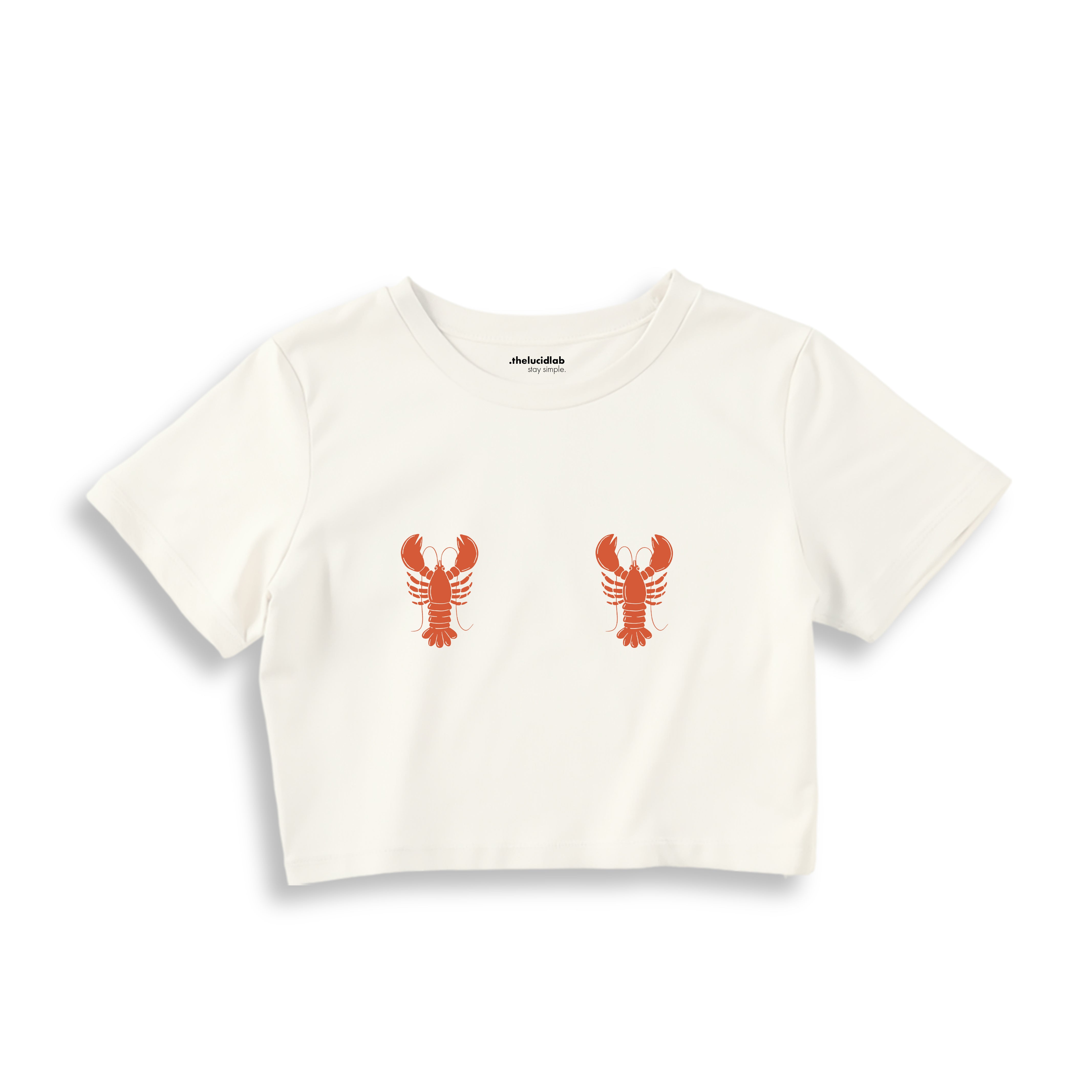 Hot Lobsters Crop Tişört - ekru