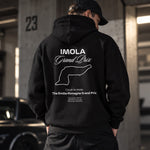 Imola Grand Prix Hoodie – Siyah – model üzerinde arka görünüm