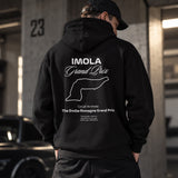 Imola Grand Prix Hoodie – Siyah – model üzerinde arka görünüm
