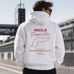 Imola Grand Prix Hoodie – Beyaz – model üzerinde arka görünüm