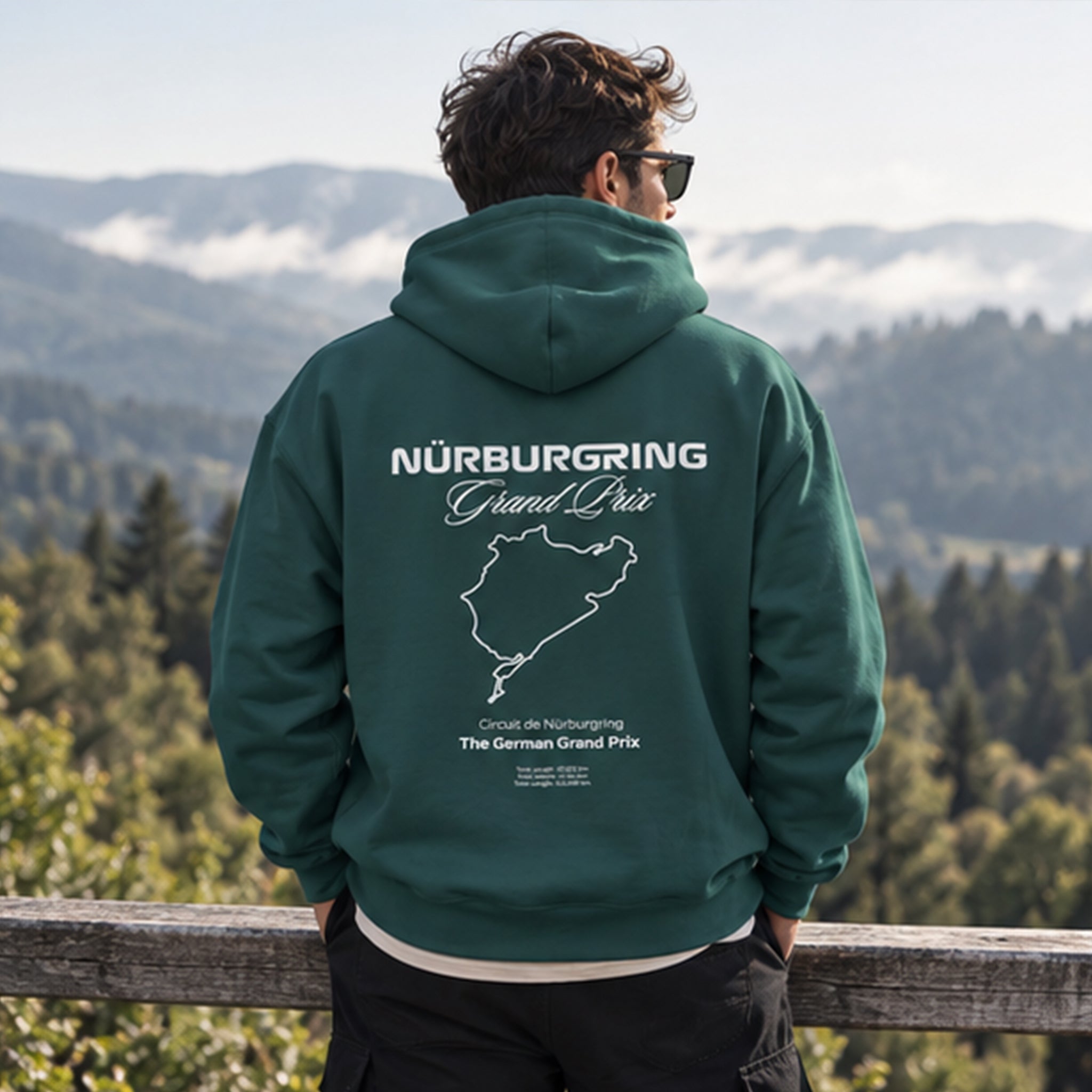 German Grand Prix – Nürburgring Grand Prix Hoodie – Koyu Yeşil – model üzerinde arka görünüm
