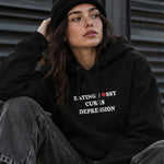 Eating Pussy Cures Depression Hoodie – Siyah – model üzerinde ön görünüm