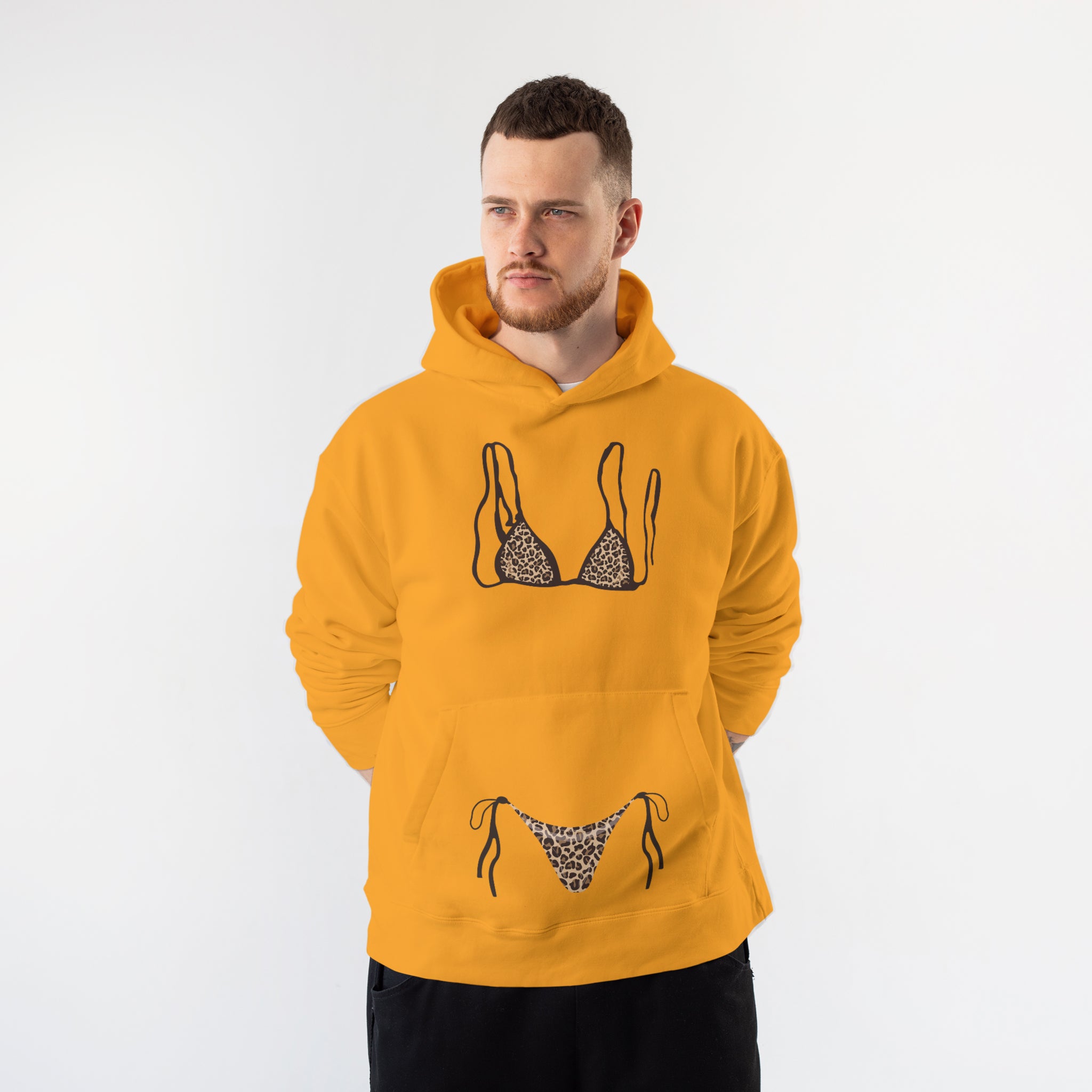 Leopard Bikini Hoodie – Turuncu – model üzerinde ön görünüm