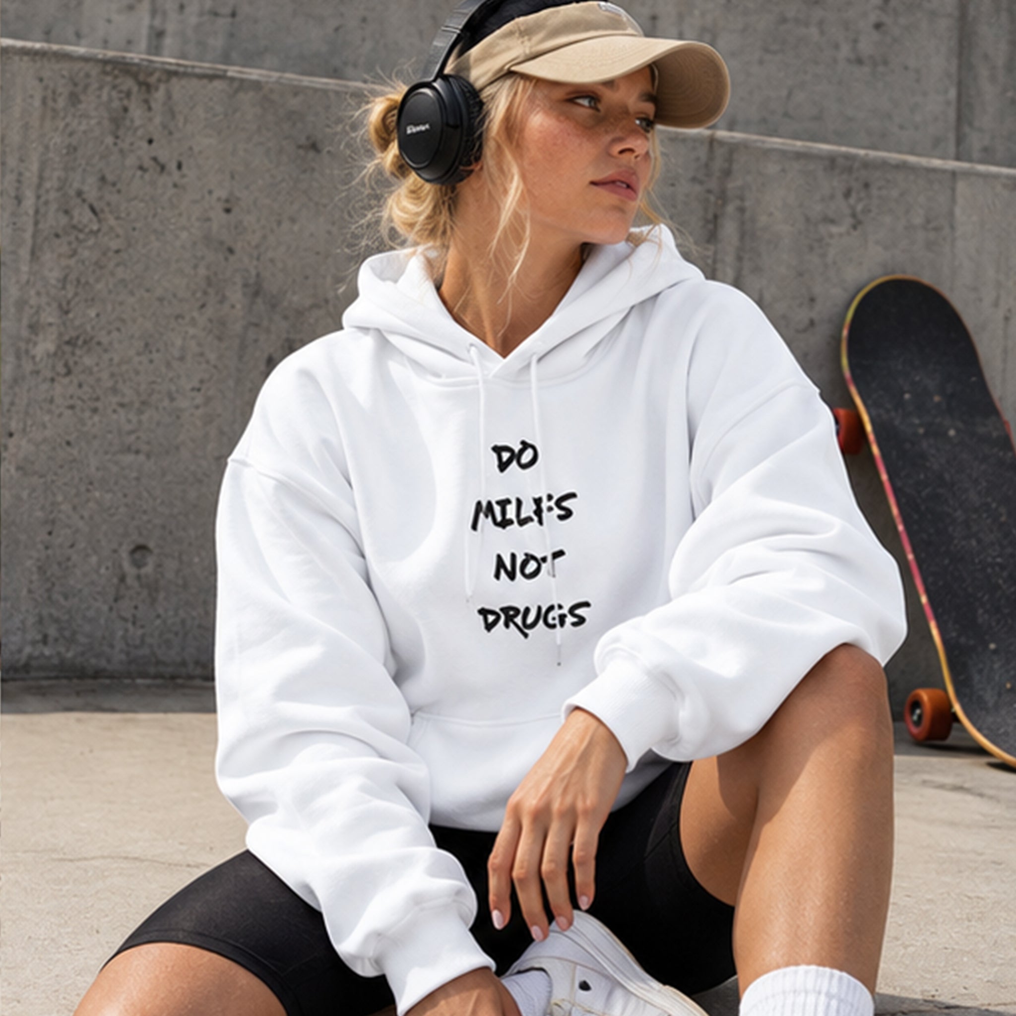 Do MILFs Hoodie – Beyaz – model üzerinde ön görünüm