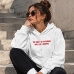 My Next Boyfriend Will Be Normal Hoodie – Beyaz – model üzerinde ön görünüm