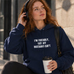 But My Husband Hoodie – Lacivert – model üzerinde ön görünüm