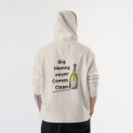 Big Money Never Comes Clean Hoodie – Krem – model üzerinde arka görünüm