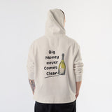 Big Money Never Comes Clean Hoodie – Krem – model üzerinde arka görünüm