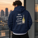 Big Money Never Comes Clean Hoodie – Lacivert – model üzerinde arka görünüm