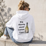 Big Money Never Comes Clean Hoodie – Beyaz – model üzerinde arka görünüm