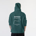 Monaco Grand Prix Hoodie – Koyu Yeşil – model üzerinde arka görünüm