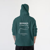 Monaco Grand Prix Hoodie – Koyu Yeşil – model üzerinde arka görünüm