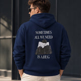 We Need A Hug Hoodie – Lacivert – model üzerinde arka görünüm