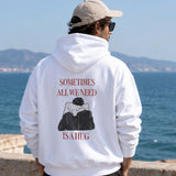 We Need A Hug Hoodie – Beyaz – model üzerinde arka görünüm