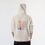 Pasta Sex Wine Hoodie – Krem – model üzerinde arka görünüm
