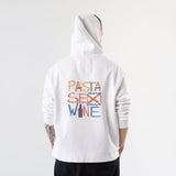 Pasta Sex Wine Hoodie – Beyaz – model üzerinde arka görünüm
