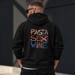 Pasta Sex Wine Hoodie – Siyah – model üzerinde arka görünüm