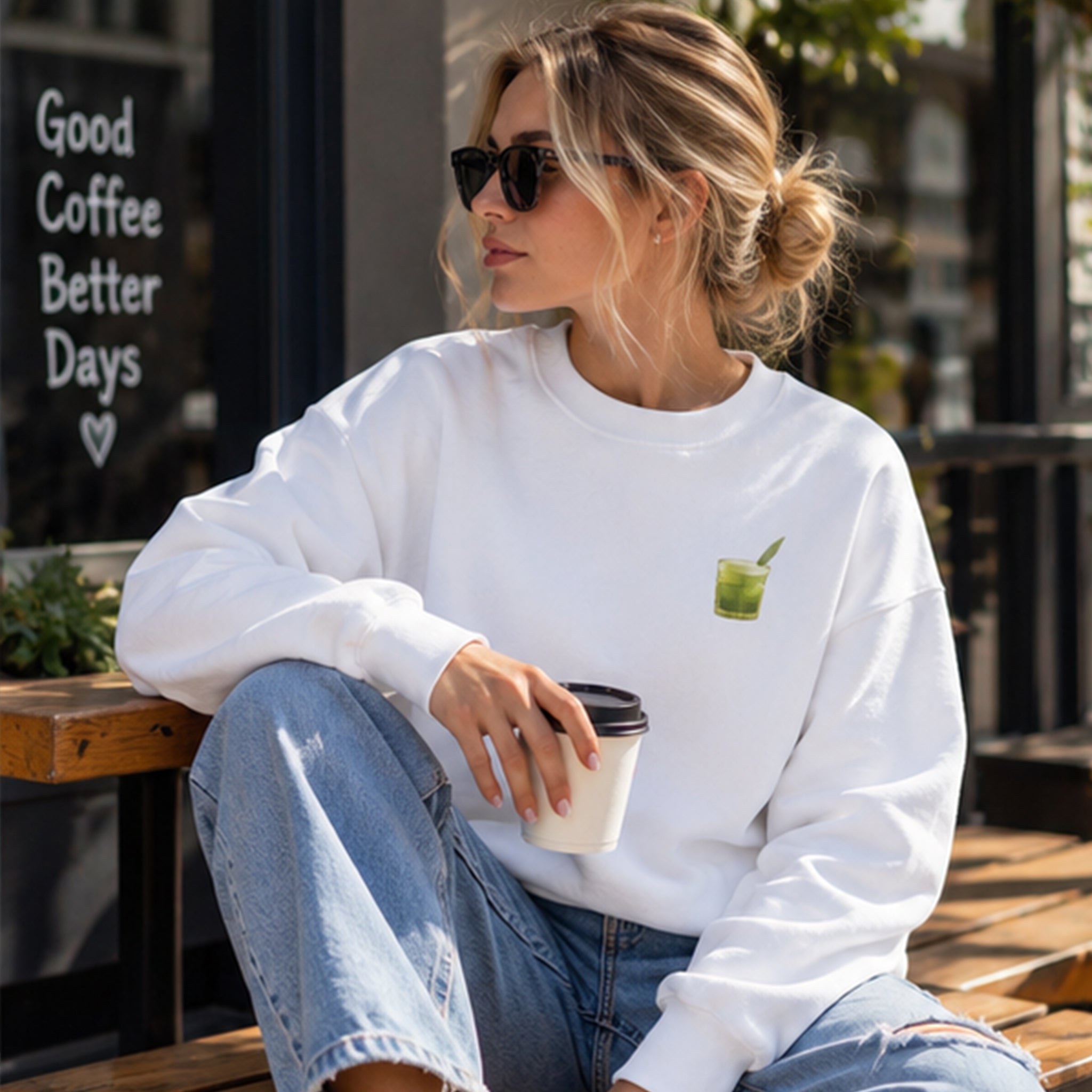 What The Fuck Is Kuzu Kulağı Oversize Sweatshirt – Beyaz – model üzerinde ön görünüm